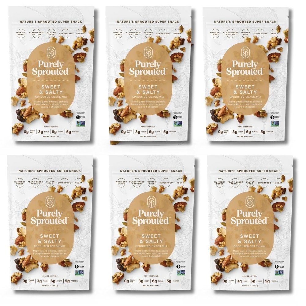 Purely Sprouted Sweet & Salty, Non-GMO Superfood for Healthy, Certified, Gluten-Free Snacking (4 oz, 6 pack)