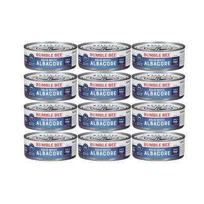 Bumble Bee Solid White Albacore Canned Tuna Fish in Water - Wild Caught, Dolphin Safe, Low Sodium, Gluten Free, Non-GMO - 5 oz. Cans Bulk (12-Count)
