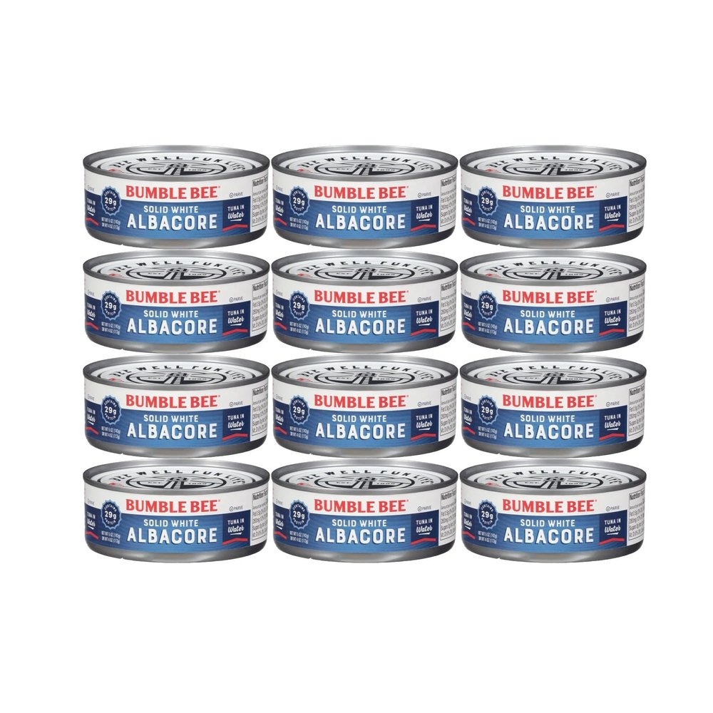 Bumble Bee Solid White Albacore Canned Tuna Fish in Water - Wild Caught, Dolphin Safe, Low Sodium, Gluten Free, Non-GMO - 5 oz. Cans Bulk (12-Count)