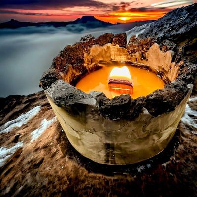 Aroma Candle in Gypsum Form with Volcanic Stones (Sandalwood & Amber)