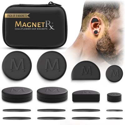 MagnetRX Cauliflower Ear Magnets  8 MultiSize Magnets & Spacer with Case  Compression Ear Magnet for Cauliflower Draining, Pressure Earring for Keloids, BJJ, Wrestling & MMA Treatment & Prevention