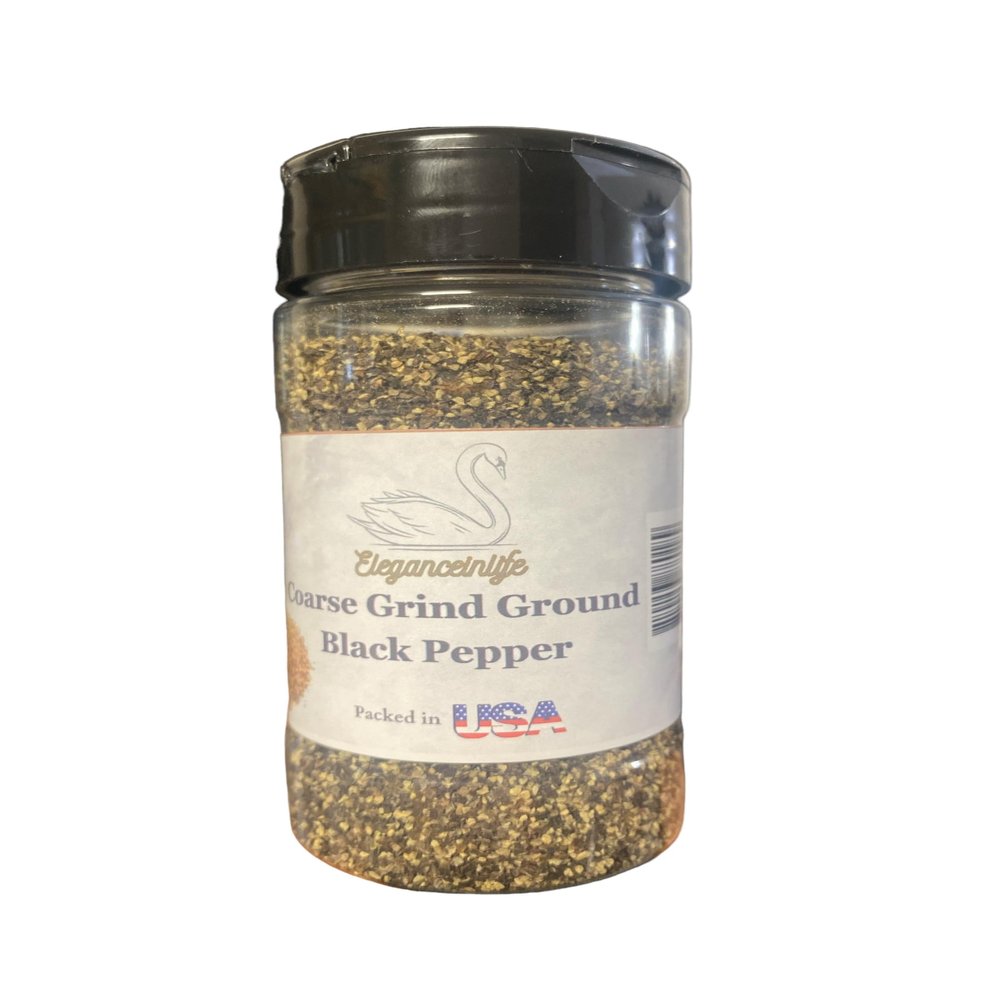 Eleganceinlife Coarse Grind Ground Black Pepper NET WT 4.4 oz (124g) Gluten-Free, Vegan, Vegetarian