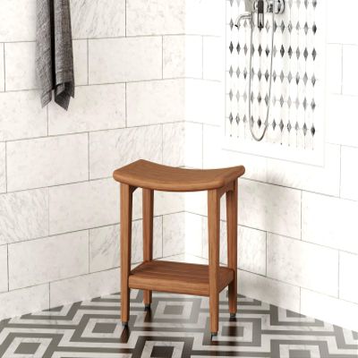 18" Sumba-Bjn Slatted Teak Shower Bench with Shelf