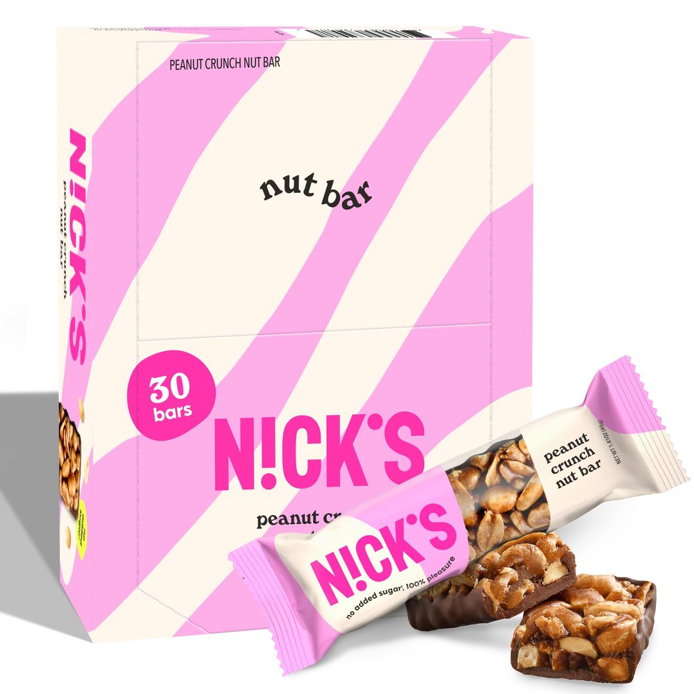 NICKS Keto Nut Bar Peanut Chocolate Snack Bar, Low Carb Snacking for Sports, Hiking, Gaming, Outdoor Activities, 1G sugar, 3G net carbs, healthy snack (pack of 30) 40.0 grams