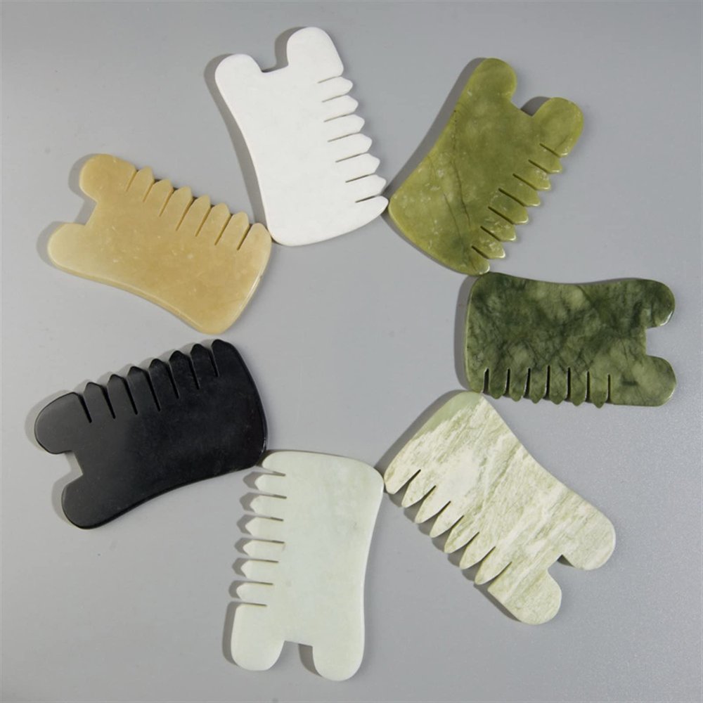 BAWHO Gouache Natural Stone Gua Sha Massage Comb Head Body Meridian Scraping Reflexology Blood Circulation Jade Therapy Tools 1Pcs (Color : Hua)