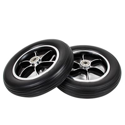 10inch Wheelchair Caster Front Wheel Replacement, 10" x 2" Non-pneumatic Black Solid Tire for Power Wheelchair, Aluminum Alloy Wheel Hub, 2 Pcs