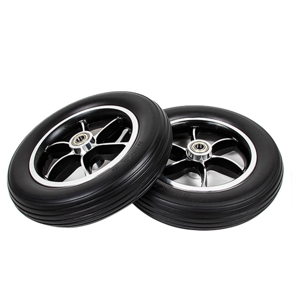 10inch Wheelchair Caster Front Wheel Replacement, 10" x 2" Non-pneumatic Black Solid Tire for Power Wheelchair, Aluminum Alloy Wheel Hub, 2 Pcs