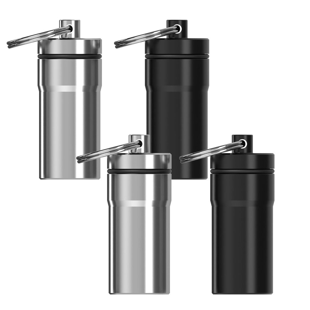 Adorila 4-Pack Metal Earplug Case - Crush-Proof Keychain Holder - Waterproof Replacement Travel Capsule for Concert & Sleep Earbuds (Black & Silver)
