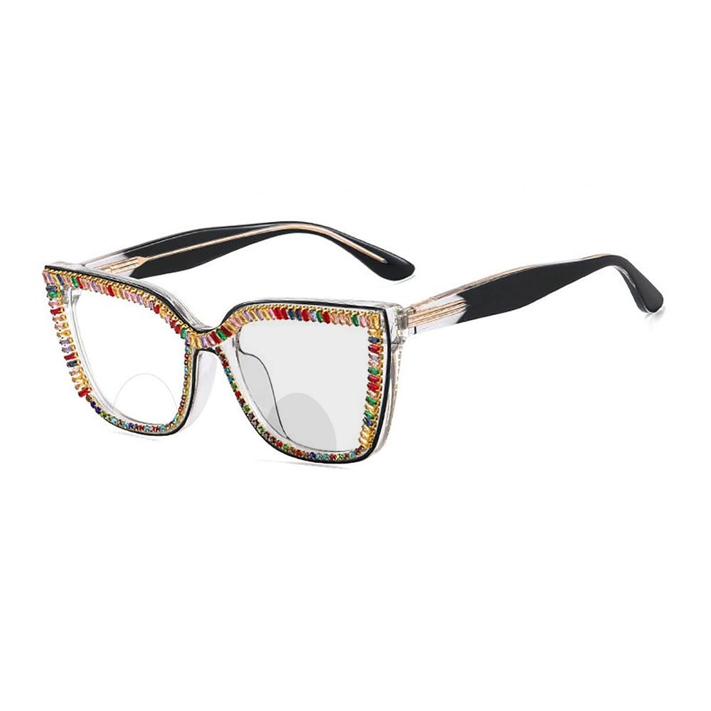 laureles Colorful Rhinestone Photochromic Bifocal Reading Glasses Women Transition Sparkling Bling Readers (Colorful Diamond, +2.25 Magnification)