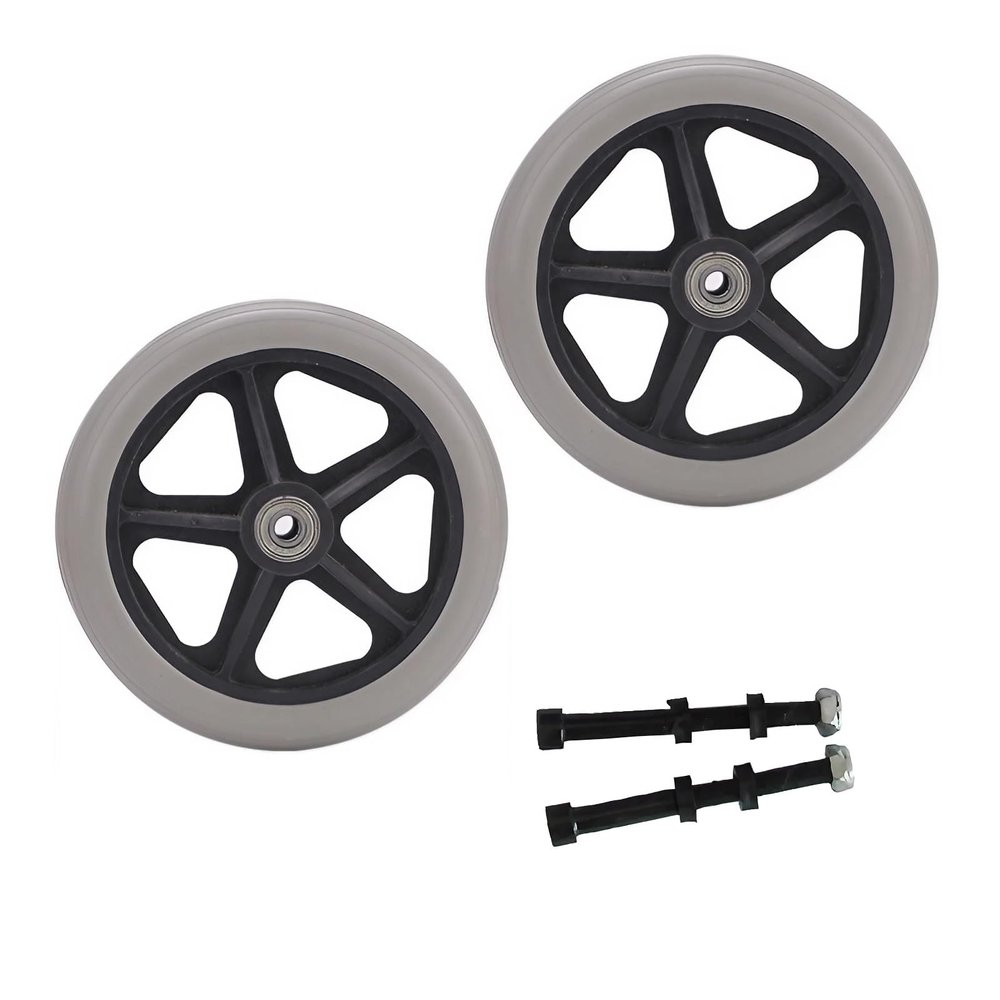1 Pair 6/7/8 Inch Wheelchair Front Wheels, Non-Pneumatic Wheelchair Solid Rubber Wheels Assembly for Many Standard Wheelchairs with 5/16" (8 mm) Bearing (Color : Gray, Size : 6"(A))