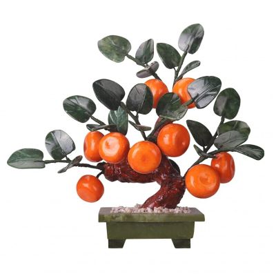 Artificial Bonsai Tree Feng Shui Auspicious Bonsai Ornaments, Jade Carving Orange Tree Bonsai, Living Room TV Cabinet Bonsai Porch Ornaments Office Decoration Bonsai