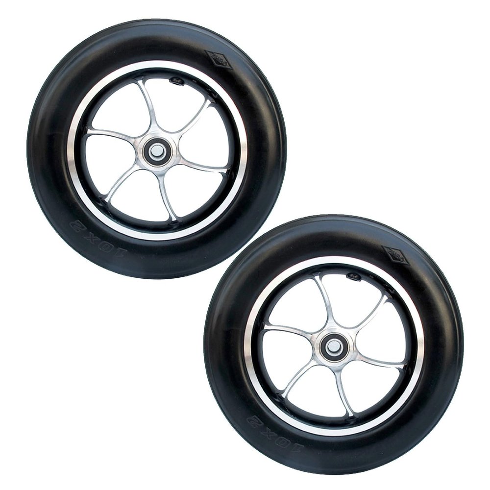 10 Inch Wheelchair Front Wheels, 10x2 Solid Non-Inflatable Caster Wheel, Aluminum Rim with 1/2" (12mm) Bearing for Electric Wheelchairs Assembly(1 Pair) (Color : Black)