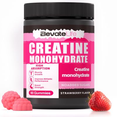 ElevateLife Creatine Monohydrate Gummies 5000mg for Men & Women, Chewables Creatine Monohydrate for Muscle Strength, Muscle Builder, Energy Boost, Pre-Workout Supplement(90 Count)-Strawberries