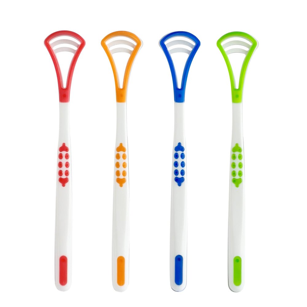 4-Pack Tongue Scraper Oral Care Kits  Plastic Dual-sided Tongue Brushes for Reducing Bad Breath, Includes Comfort Grip Handle, Ideal for Adults and Kids Healthy Oral Hygiene Tools