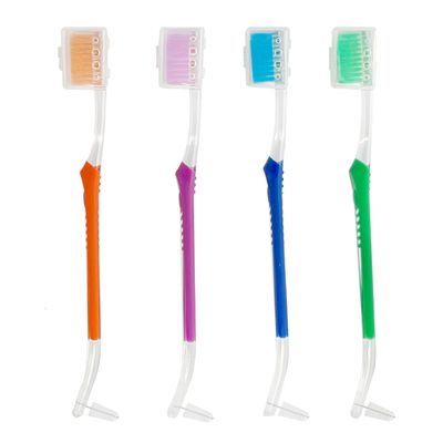 4-Pack Orthodontic Toothbrushes with Double-Ended Design  V-Trim Brush and Interspace Brush for Effective Braces Cleaning, Multi-Colored Set for Oral Dental Care
