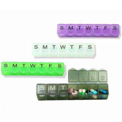 4 Pack Weekly (7-Day) Pill Organizer, 7 Days Pill Case Travel Daily Pill Box Portable Medicine Organizer and Planner with Compartment for Vitamins, Fish Oil, Supplements and Medication (4, Color)