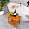 14" Compact Teak Shower Stool with Shelf & Handle - Waterproof, Non-Slip Bath Bench for Small Bathrooms/Tub/Outdoor Use, 300 lbs Capacity (Patented) view 4