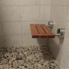 20" Modern Solid Teak Wood Folding Shower Seat Bench Brushed Wall Mounted Shower Bench Bathtub Seat Fold Down Spa Bench view 3