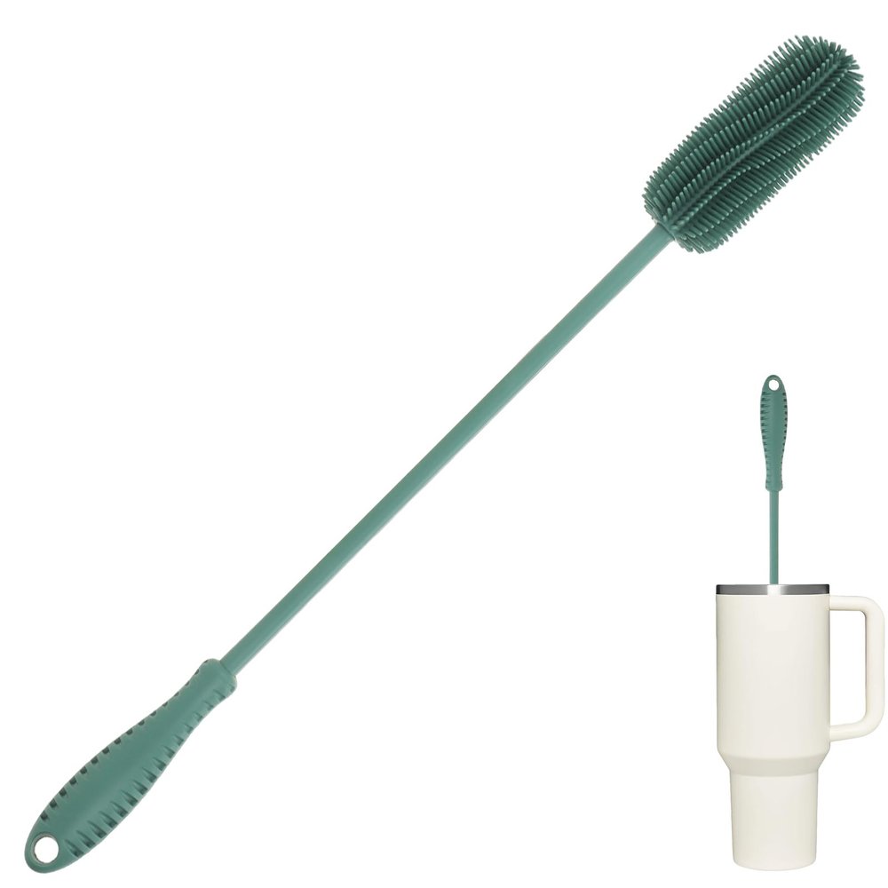 15.7" Silicone Bottle Brush, ddLUCK Water Bottle Cleaner Brush for Stanley, Hydroflasks, Glass, Thermos Sports Bottle, Vase and Glassware, Bottle Brush Cleaner for Small Narrow Neck Containers (Green)