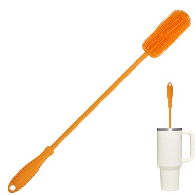 15.7" Silicone Bottle Brush, ddLUCK Water Bottle Cleaner Brush for Stanley, Hydroflasks, Glass, Thermos Sports Bottle, Vase and Glassware, Bottle Brush Cleaner for Narrow Neck Containers (Orange)
