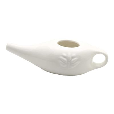 ALOEU 250Ml Ceramic Neti Pot Nose Cleaning Pot Durable Leakproof Spout Pot for Nasal Rinsing Nose Washing Men and Women,White