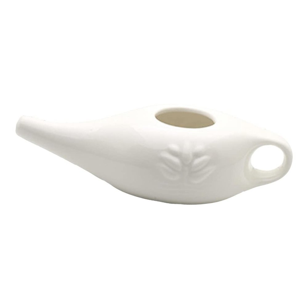 ALOEU 250Ml Ceramic Neti Pot Nose Cleaning Pot Durable Leakproof Spout Pot for Nasal Rinsing Nose Washing Men and Women,White