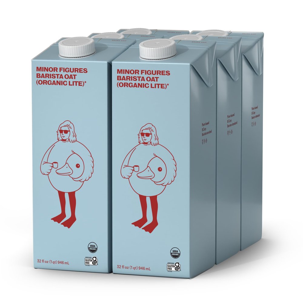 Minor Figures - Light Oat Milk - Barista Standard - 32 Oz - 6 Pack - Non-GMO - Plant-Based - Vegan - Dairy Free - Shelf Stable - Unsweetened