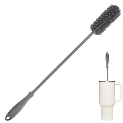 15.7" Silicone Bottle Brush, ddLUCK Water Bottle Cleaner Brush for Stanley, Hydroflasks, Glass, Thermos Sports Bottle, Vase and Glassware, Bottle Brush Cleaner for Small Narrow Neck Containers (Gray)