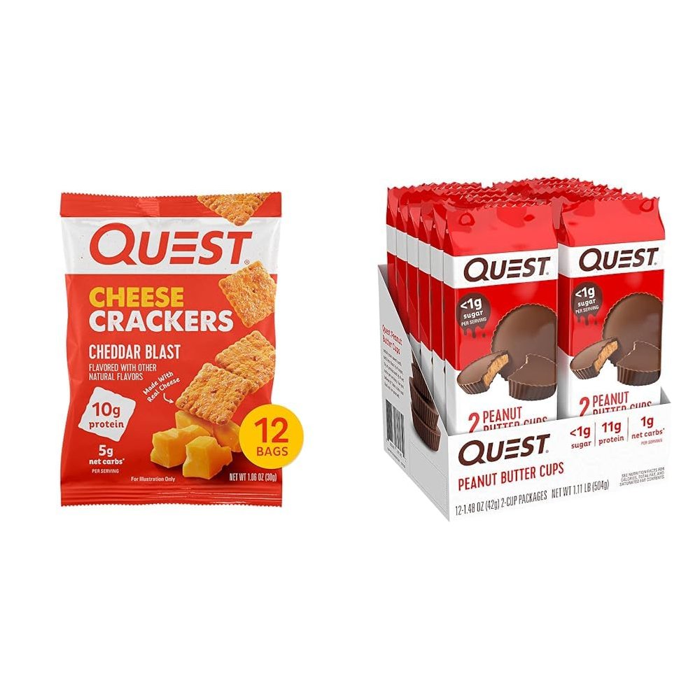 Quest Nutrition Cheese Crackers & High Protein Low Carb, Gluten Free, Keto Friendly, Peanut Butter Cups, 12 Count (Pack of 1) (total- 17.76 Ounce)