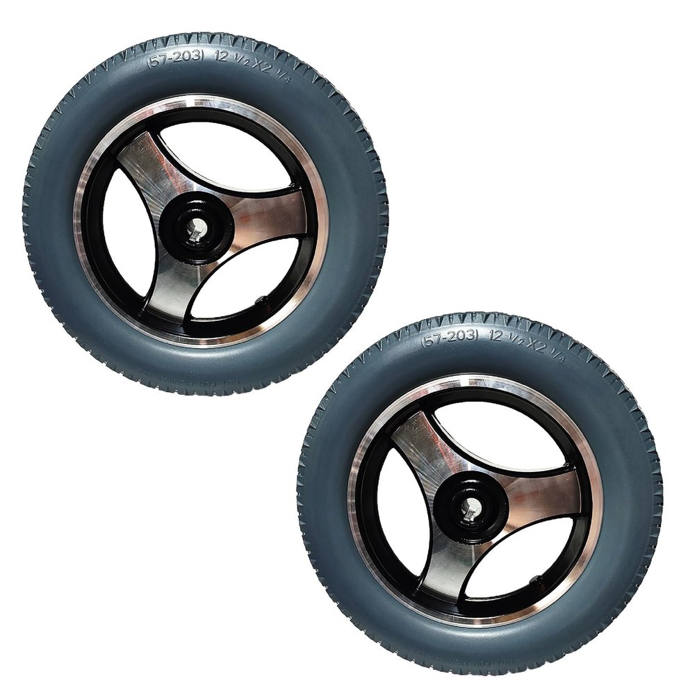 12 Inch Replacement Wheelchair Rear Wheels, 12 x2  PU Solid Wheelchair Tires Assembly with 11/16" (17mm) Bearings for Most Electric Wheelchairs, 1 Pair (Color : Gray)