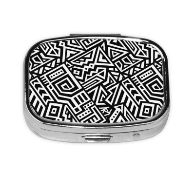 Black White Geometric Pill Box Small Pill Case for Purse & Pocket Cute Pill Organizer Daily Pill Box Organizer Travel Pill Container 2 Compartment Pill Holder Mini Pill Case Rectangle Pillbox