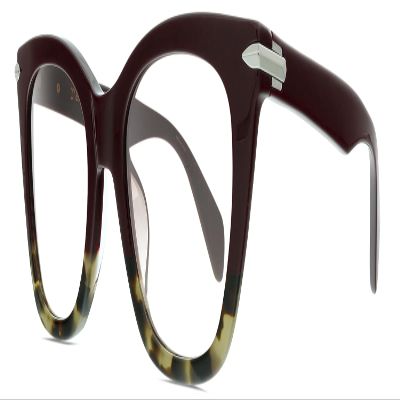 Calabria RNB 1029 Designer Cat Eye Reading Glasses +6.00 Burgundy Red Havana Tortoise Silver Women Trendy Readers Eyeglasses