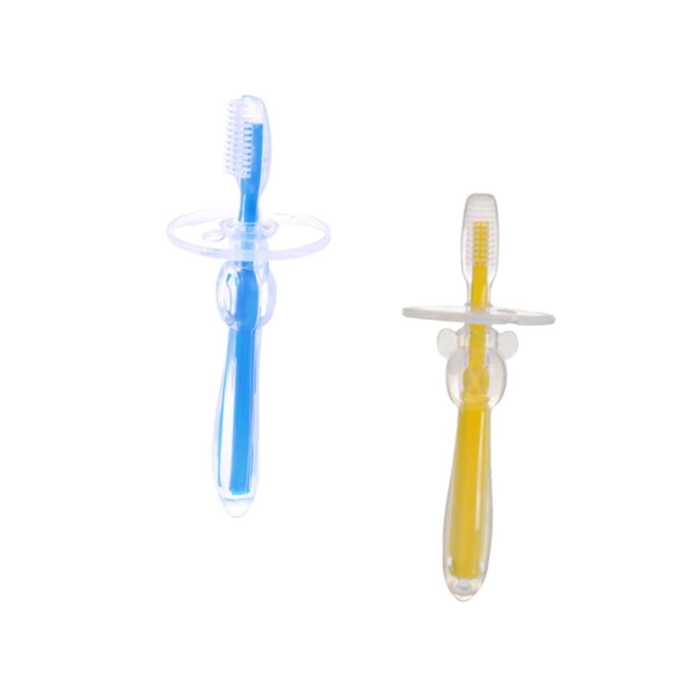 HEALLILY 2pcs Silicone Toothbrush Umbrella-Shaped Training Toothbrushes for Food-Grade Silicone Safe and Lightweight Colors