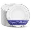 10.25" White and Silver Plastic Dinner Plates (100 Pack) - Elegant, Heavy Duty Disposable Set for 100 Guests - Wedding, Thanksgiving, Christmas view 1