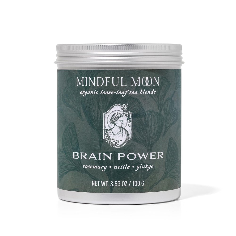 Brain Power Herbal Tea by Mindful Moon Focus & Memory Support Blend with Ginkgo, Nettle & Rosemary Caffeine-Free, Loose Leaf (Large)