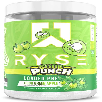 RYSE Loaded Pre Workout Powder - Sour Punch Green Apple - Daily Pre-Workout for Men & Women with 390mg Caffeine, Beta Alanine, and Citrulline for Pump, Focus, and Energy - 30 Servings