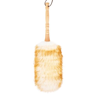 FeelfunFeather Lambswool Duster with Solid Wooden Handle,Leather Hang Strap,Comfortable Grips 19.6 inch Long Natural Feathers Dusters for Cleaning Wall Plant Desk Blind Cleaner Duster Tool