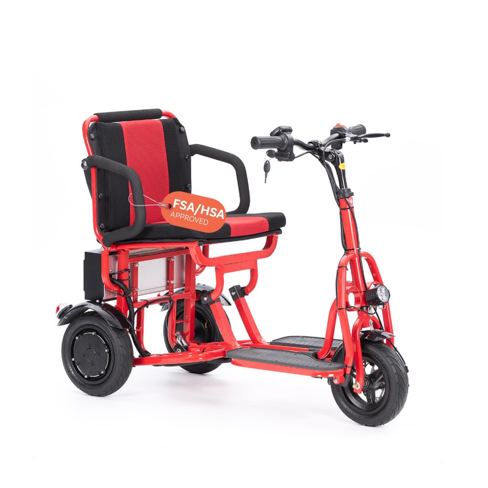 Alton Folding Mobility Scooter - Cougar Red, Lightweight & Portable, 3-Wheel, 280lbs Load, 49lbs Weight, 15mi Range