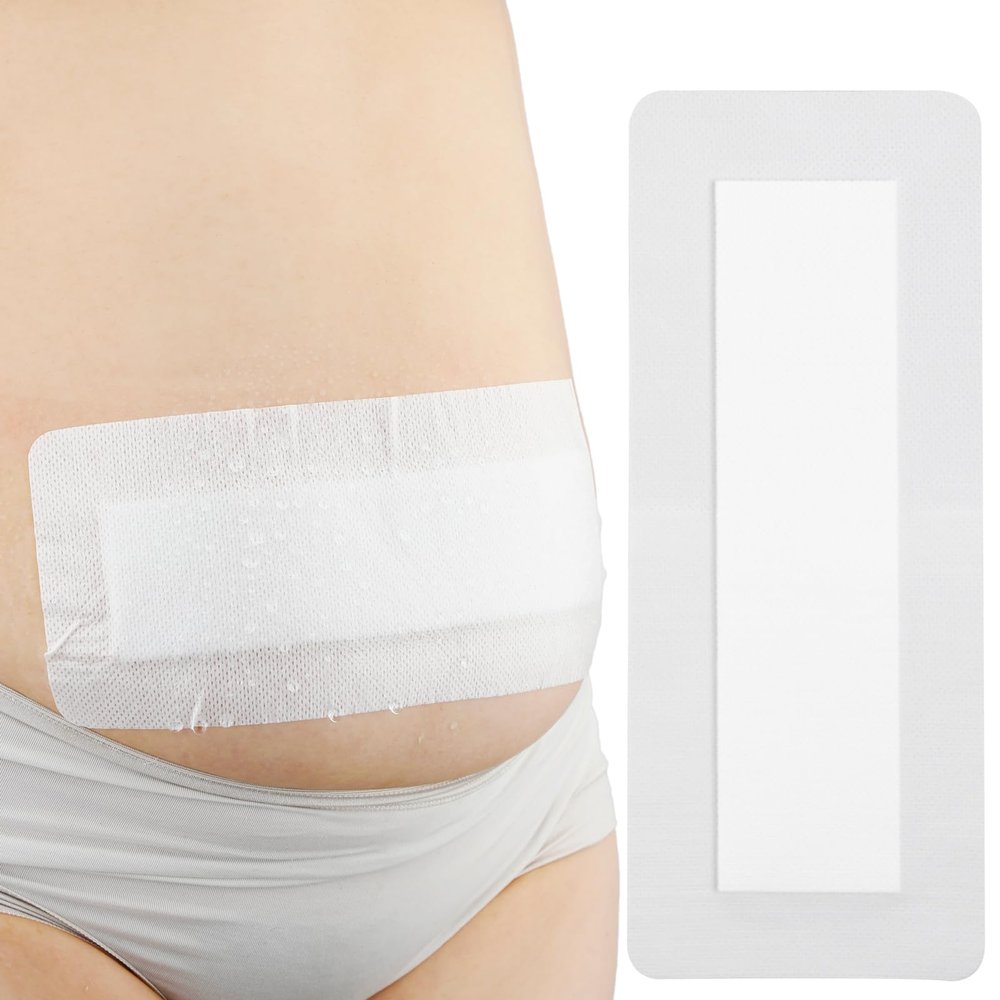 20 Pcs Water-Resistant C-Section 4"x10" Adhesive Island Bandage, Tummy Tuck Incision Gauze Pads Abdominal Wound Shower Cover Protector C Section Recovery Must Haves