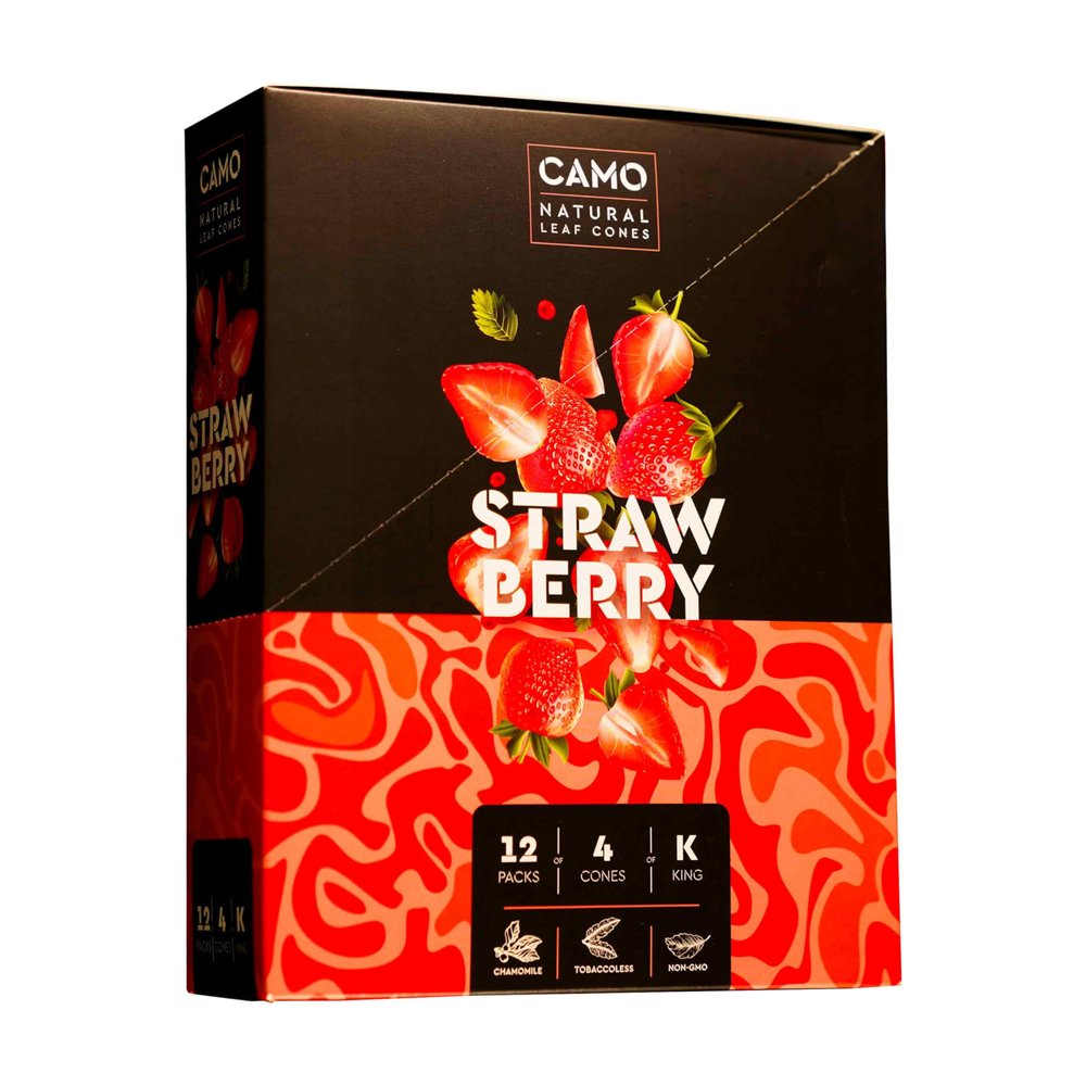Camo Cones Natural Leaf King Cones 48 Cones Per Box (Strawberry) with Official Camo Cone Sticker