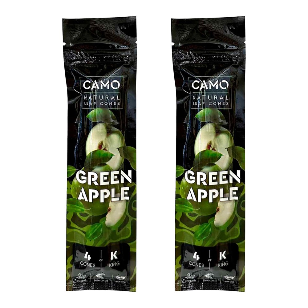 Camo Cones Natural Leaf King Cones 2 Pack - 4 Cones Per Pack (Green Apple) with Official Camo Cone Sticker