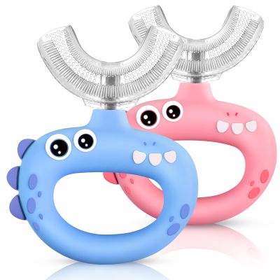 SUPERZZKKE Toddler Toothbrush - U Shaped for Kids Ages 1-2, 2-4, Baby Toothbrush with Food Grade Soft Silicone, 360 Whole Mouth Cleaning Design, 2 PCS