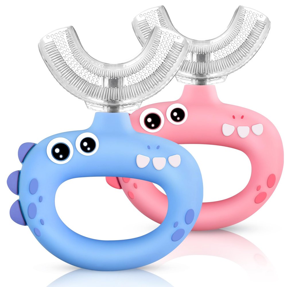 SUPERZZKKE Toddler Toothbrush - U Shaped for Kids Ages 1-2, 2-4, Baby Toothbrush with Food Grade Soft Silicone, 360 Whole Mouth Cleaning Design, 2 PCS