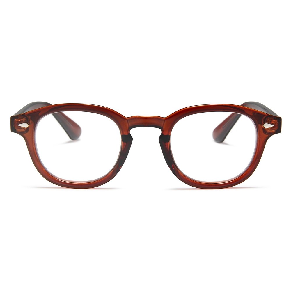 2SeeLife Brown Round Premium Clear Frame Reading Glasses Solid & Sturdy Frame Blue Light Retro Readers for Men & Women with Spring Hinges & Scratch-Resistant Lenses, Strength 2.75