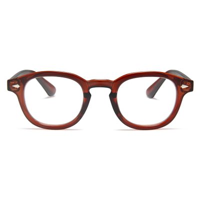 2SeeLife Brown Round Premium Clear Frame Reading Glasses Solid & Sturdy Frame Blue Light Retro Readers for Men & Women with Spring Hinges & Scratch-Resistant Lenses, Strength 3.00