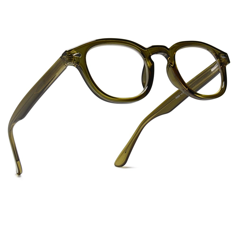 2SeeLife Retro Round Reading Glasses for Men and Women  Narrow-Medium Fit, Premium Readers Spring Hinges, Solid & Sturdy, Olive Green, +1.00