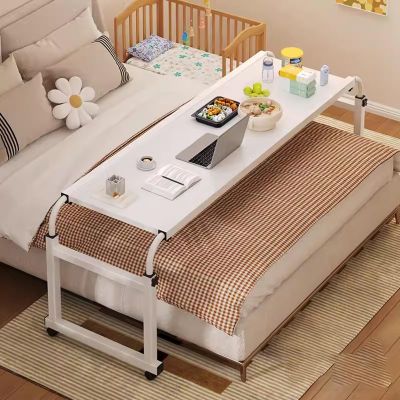 DYUNCZ Rolling Bed Table, Over Bed Table with Wheels Adjustable Height, Rolling Table, Overbed Desk, Queen Size Mobile Computer Desk Standing Workstation Laptop Cart (Color : White, Size : 140 * 53cm