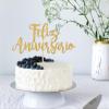 Feliz Aniversario Cake Topper, Spanish Happy Anniversary Decorations, Birthday Anniversary Cake Decor, Wedding Anniversry Party Decorations Gold Glitter view 3