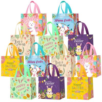 12Pack Easter Gift Bags with Handles, Easter Egg Hunt Bags, Reusable Non-Woven Easter Bags, Easter Bunny Bag, Easter Tote Bags for Kids Classroom, Egg Hunt Game, Easter Party Favors 8.3"7.9"5.9"