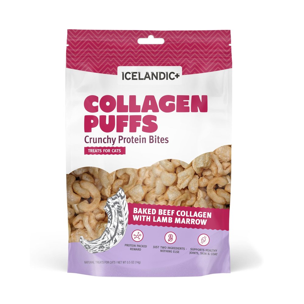 Icelandic+ Collagen Puffs: Baked Beef with Lamb Marrow - .5oz Bag, Small Cat Treats, Crunchy Protein Bites, 2 Ingredient Pet Treats, Natural Snacks